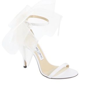 Jimmy Choo White Tulle Ankle-Strap Stiletto Sandals
